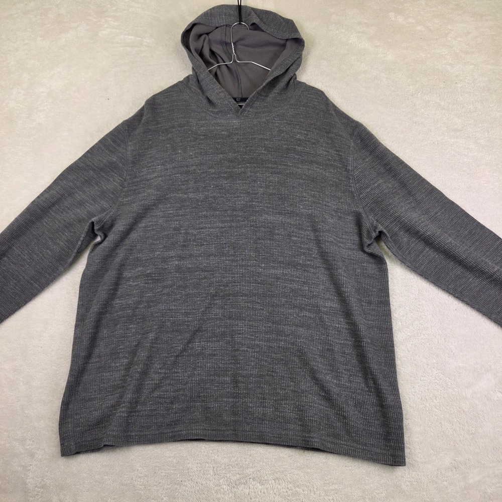 Gap Mens XXL Waffle Knit Hoodie Charcoal Gray Thermal Pullover Long Sleeve XXL